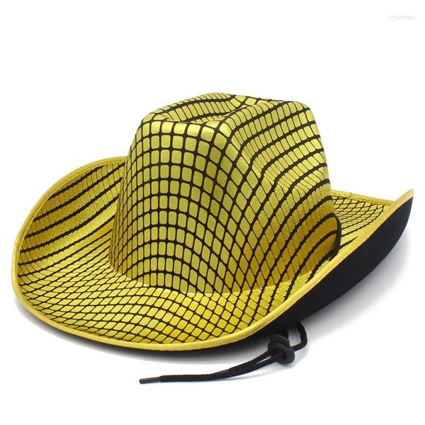 Baretten Fedora Hoeden Vrouwen Mannen Cap Zonnehoed Western Cowboy GOUD Zilver Trilby Jazz Caps Krul Rand Blower Fedora