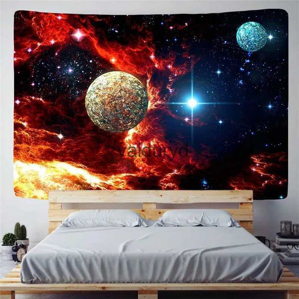 Arazzi Trippy Galaxy Planet Paesaggio Arazzo da parete per camera da letto Soggiorno Sala Pittura Gotico Yoga Carpetvaiduryd