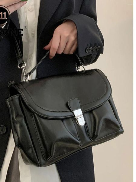 Akşam çantaları jiaerdi vintage siyah messenger çanta kadın retro deri tutam katı el çantası evrak çantası bayanlar harajuku gündelik crossbody