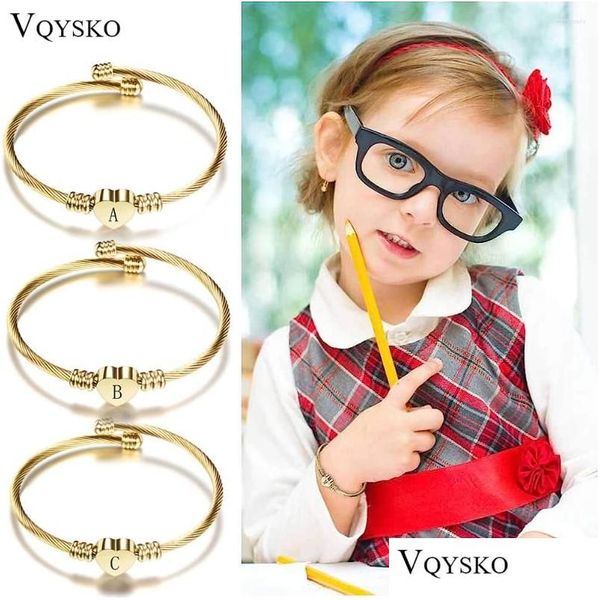 Dhoxy Armreif Vqysko Goldfarbene Kinderarmbänder für Mädchen von A bis Z aus Edelstahl mit Herz-Anfangsbuchstaben für Babys, Mädchenschmuck, Geburtstagsgeschenke im Alter von 2 bis 10 Jahren