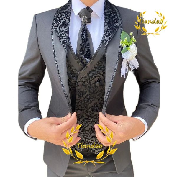 Hochzeitsanzug für Männer, formeller Blazer, Hose, Weste, dreiteiliges Bräutigam-Jacken-Set, Jacquard-Slim-Fit-Outfit, conjuntos de chaqueta 240117