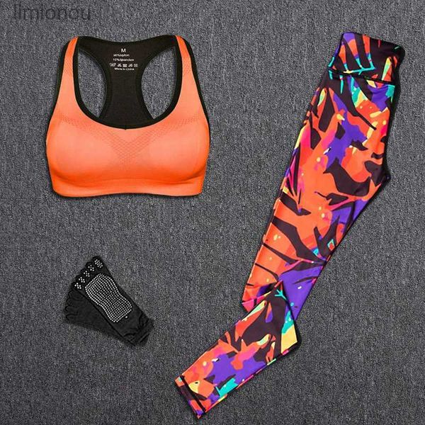 Set attivi Set yoga Tuta Abbigliamento sportivo Donna Outdoor Corsa Allenamento Fitness Top Reggiseno Leggings sportivi Completo Lady Abbigliamento da palestra Calzini yoga gratuitiL240118