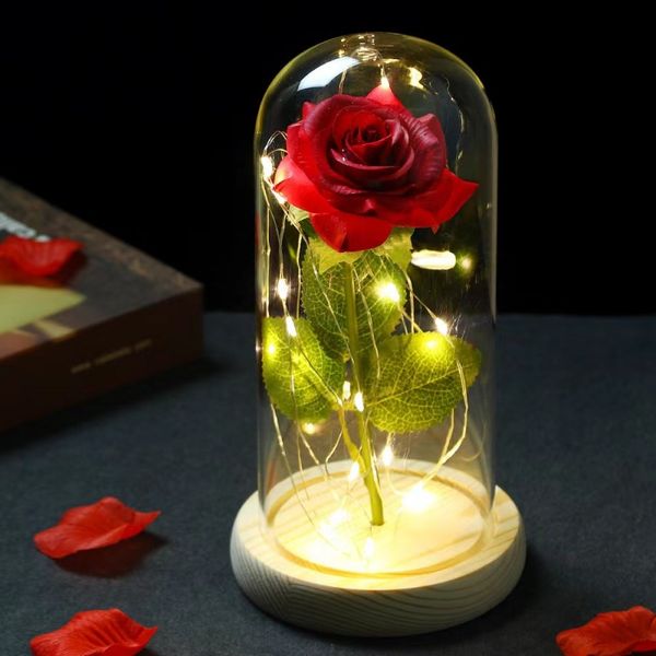 Verzauberte Galaxie-Rosenblume, LED-Licht, ewige Rose in Glaskuppel für Valentinstag, Muttertag, Geburtstagsgeschenk, Hochzeitsdekoration