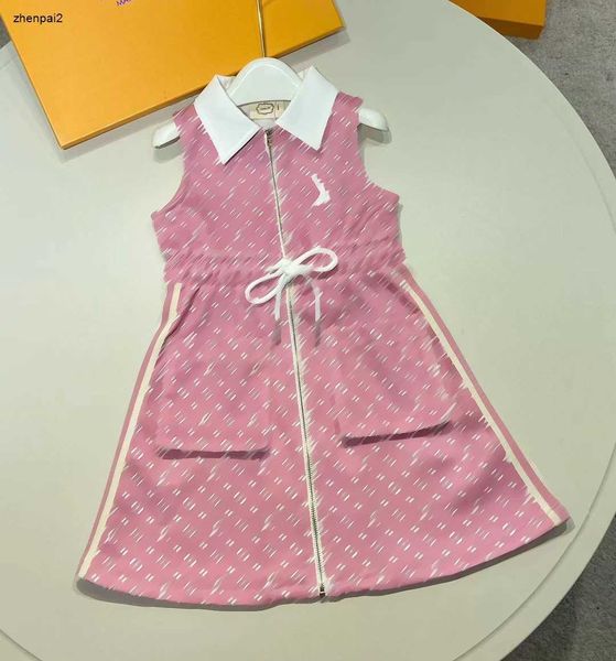 Luxuriöses Mädchenkleid, ärmelloser Kinderrock, Größe 110–160, Designer-Babykleider mit weißem Revers, Schnür-Taillen-Design, Kinderkleid, 20. Januar