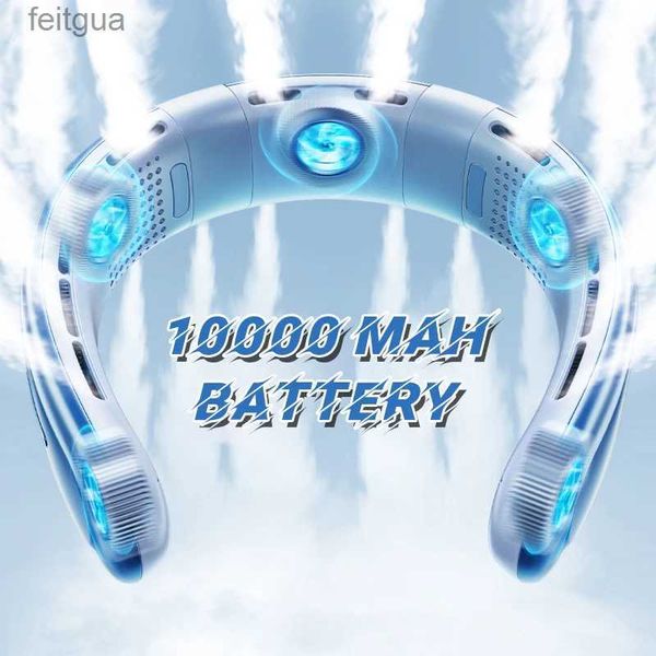 Fãs elétricos 10000mAh Ventilador de pescoço Mini portátil Bladeless Silencioso Neckband Fan USB recarregável 3 velocidades Mute Wireless Electric Neck Cooler Fans YQ240118