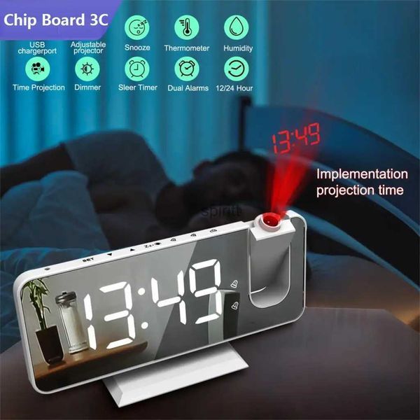 Relógios de mesa de mesa Rádio FM LED Digital Smart Alarm Clock Relógio de mesa Eletrônico Relógios de mesa USB Wake Up Clock com projeção de 180 tempos Snooze YQ240118