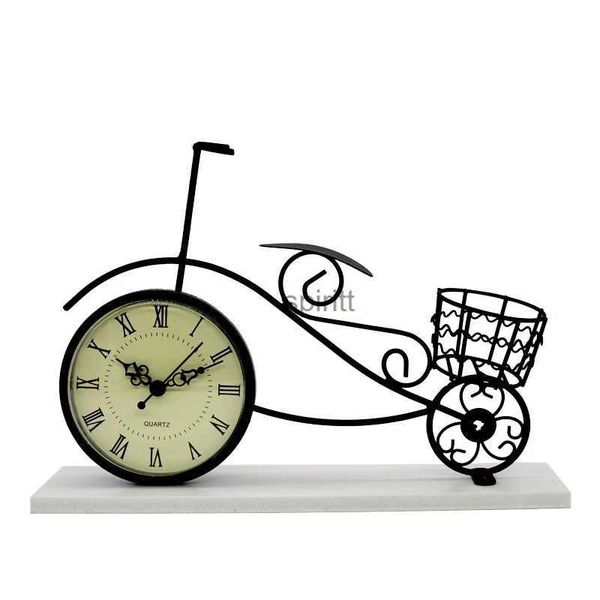 Relógios de mesa de mesa rural criativo mesa bicicleta moldura de foto casa decoração de mesa ornamento ferro forjado bicicleta relógio forma carro pêndulo relógio yq240118