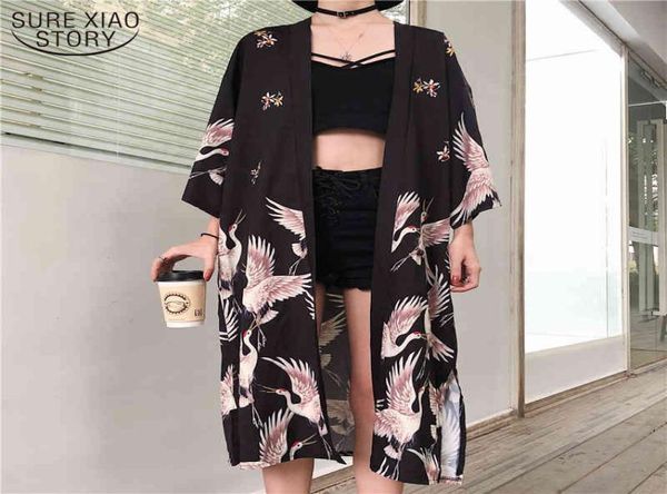 Tops y blusas para mujer, Camisa larga de verano, blusa para mujer, ropa, cárdigan tipo kimono, ropa informal japonesa 9738 2105084225221