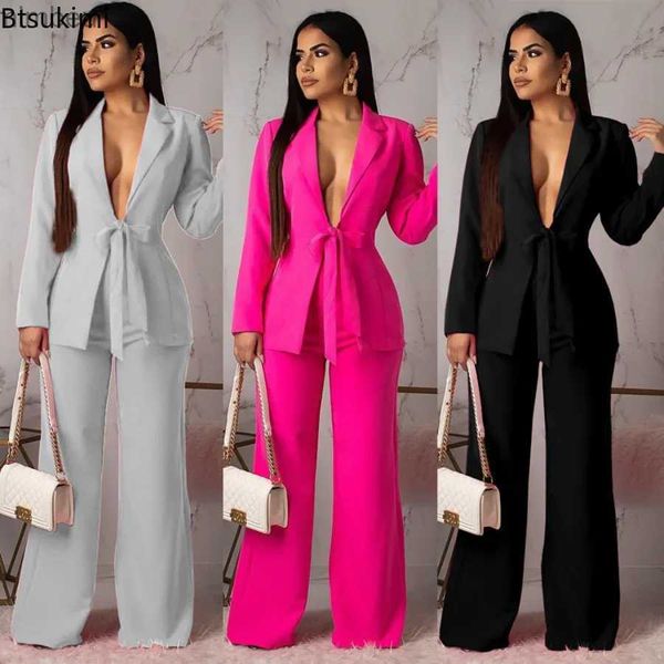 Damenanzüge Blazer Neu 2024 Formale Business-Anzug-Sets für Damen Bürokleidung Zweiteilige Blazer-Hosen-Sets Professioneller Frauenanzug mit gebundener Taille SetsL240118