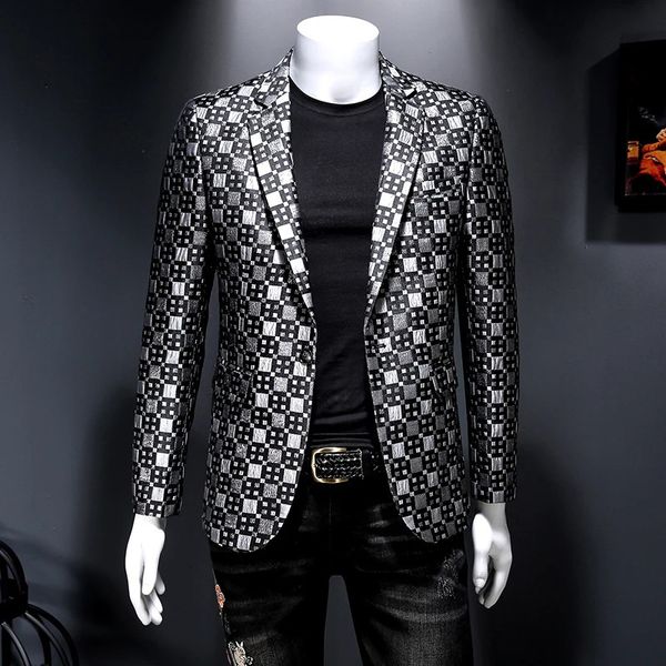 Брендовый мужской пиджак, индивидуальный мужской костюм, куртка высокого качества, модный клетчатый принт, приталенный, теплое пальто, мужской 5XL, 6XL, 240117
