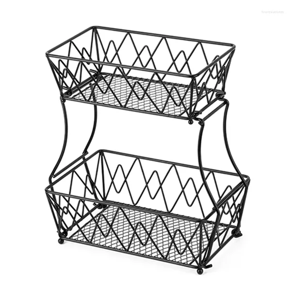 Piatti Cesto di frutta a 2 livelli Espositore per pane staccabile Portaoggetti Portaoggetti da cucina Scolaverdure da cucina in ferro battuto