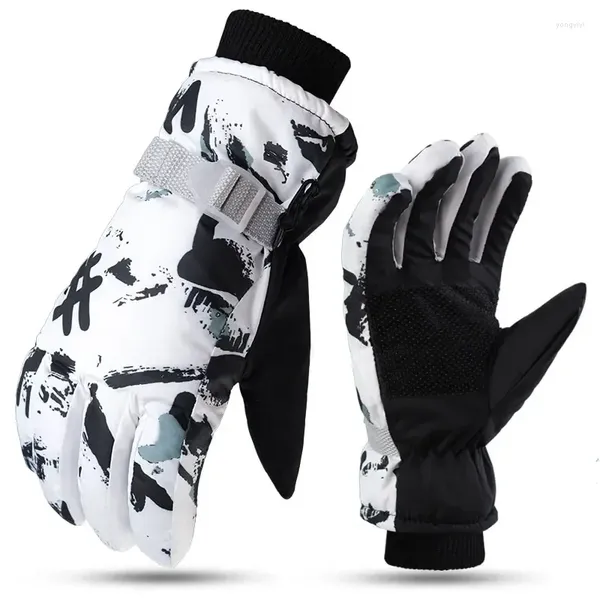 Guanti da ciclismo Uomo Bianco Sci Ultraleggero PU Impermeabile Inverno Caldo Snowboard Maschio Moto Equitazione Neve Antivento