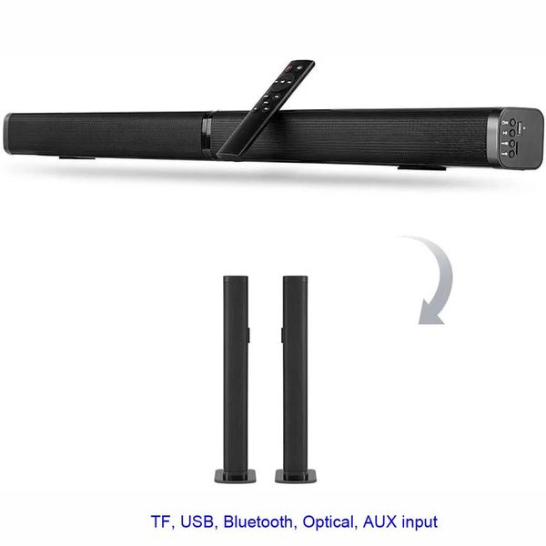 Soundbar Ultraschlanke abnehmbare Bluetooth-TV-Soundbar 37-Zoll-Kabellautsprecher mit integriertem Subwoofer und optischer Soundbar für LED-Fernseher