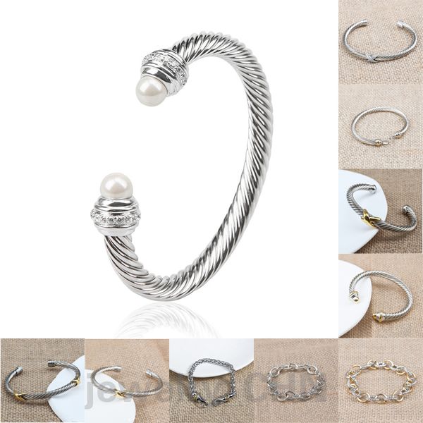 Pulseira de designer de cabo torcido mulheres banhado a ouro prata dy pulseira bangle 5-7MM W cristal pérola mens pulseira designer de jóias mulher pulseiras presente do dia dos namorados