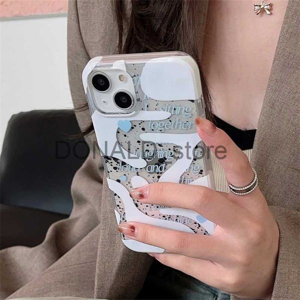 Casos de telefone celular INS Splash Ink Design Cow Pattern Case para iPhone 15 14 13 12 11 Pro Max Elegante IMD Soft Cover Japão Coreia Carta Clear Shell J240118