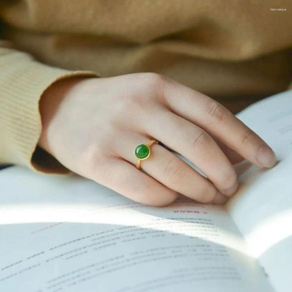 Кольца кластера, очаровательные аксессуары для одежды, кольцо из яшмы, ювелирные изделия, подарок для девочек, Hetian Jade, регулируемый корейский стиль для женщин