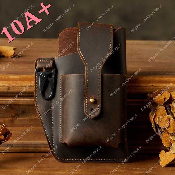 Hochwertige personalisierte Herren-Handy-Schlüsseltasche aus Pferdeleder für handgefertigte Tragegürtel, Taillenoberteil, Crazy Cow-Sporttasche, Taschen 10A+