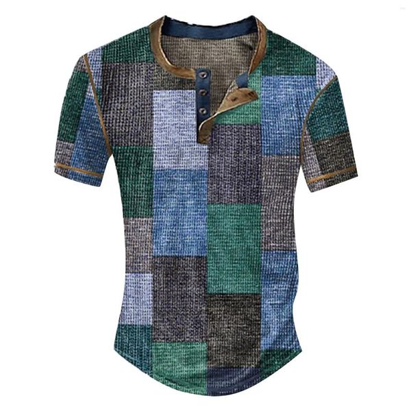 Camicie casual da uomo Collo a maniche corte Top T-shirt scozzese a righe Abito dolcevita T-shirt da uomo Confezione V Bulk