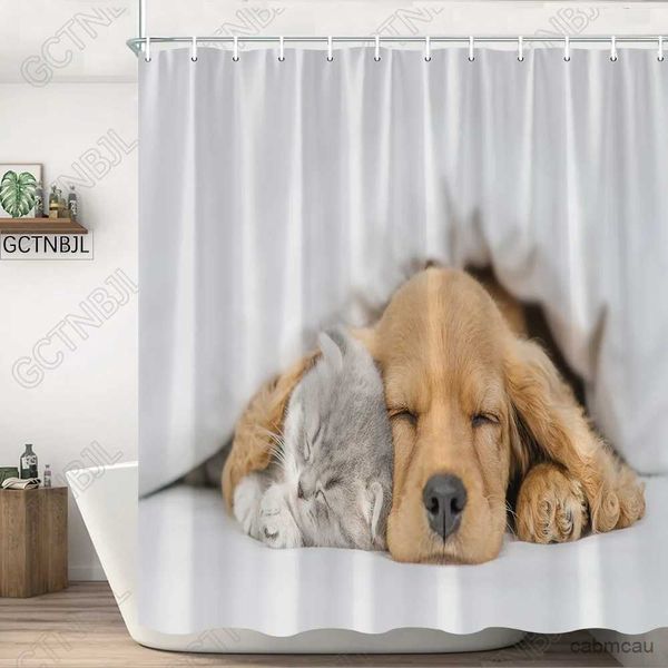 Cortinas de ducha Divertidas cortinas de ducha para perros, lindas mascotas, decoración de baño para niños, cubierta de inodoro antideslizante, alfombras, alfombra, alfombra de baño, cortina de baño de tela