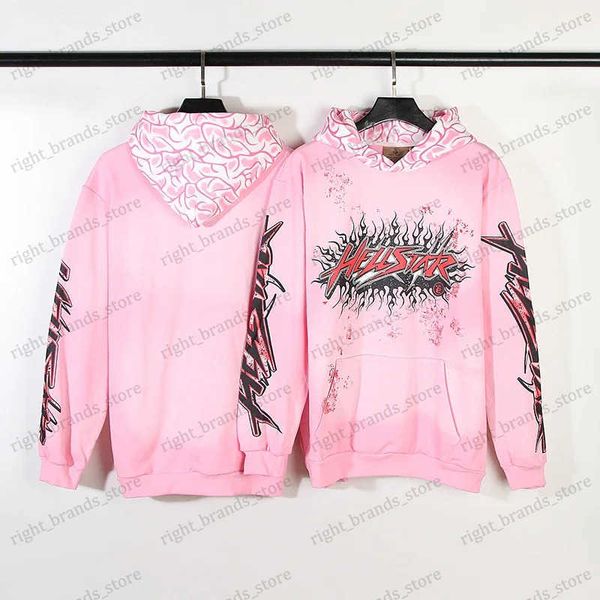 Moletons masculinos Moletons Novas roupas de outono e inverno Hellstar dios Pink Hoodie Homens Mulheres Moletons com capuz Star Flames Graphic Pullovers Unissex T240118