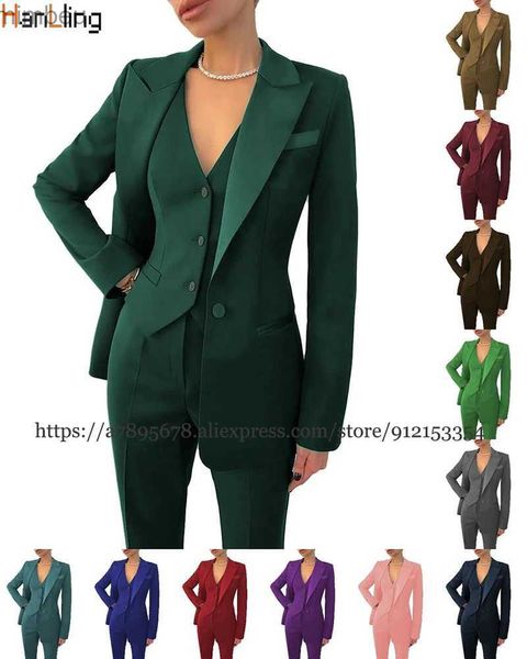 Ternos femininos blazers terno feminino de 3 peças de negócios formal trabalho wear escritório calças definir senhoras jaqueta casual blazer + calças + colete outfit l240118