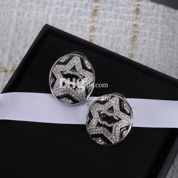 Star Diamond Stud Luxury Küpe Moda Takı Kutu Seti ile Basit Siyah Küpe