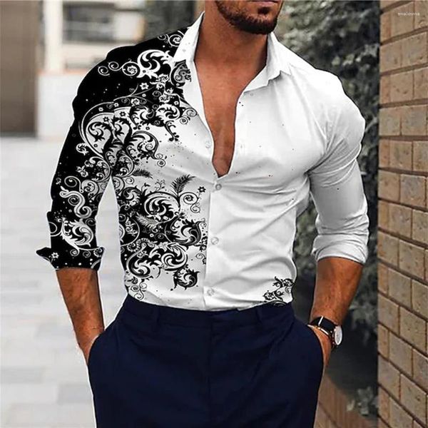 Camicie casual da uomo Camicia elegante a maniche lunghe da uomo Design barocco Abito abbottonato in seta Ideale per feste e abbigliamento