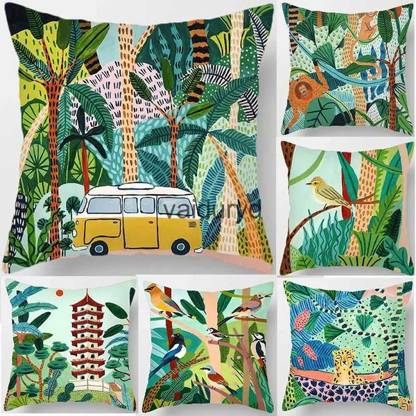 Yastık yastıkları hayvan ormanı atma s yastık örtüsü tropikal palmiye bitki çiçek bohem dekoratif kılıfı kapak kapağı için dekoratif kılıf