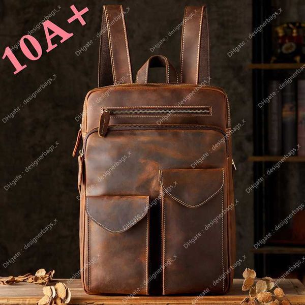 10a + saco de alta qualidade livro viagem artesanal couro louco couro genuíno cavalo headlayer pele casual masculino mochila