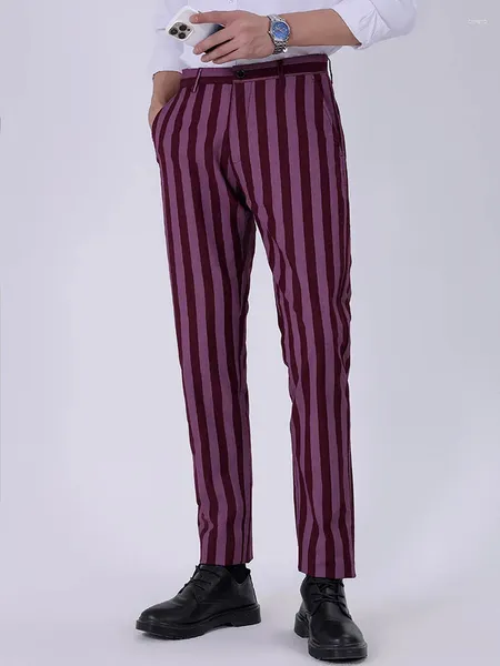 Pantaloni da uomo a righe casual da uomo quattro stagioni pantaloni da lavoro formali elasticizzati elasticizzati rosa moda business larghi e dritti