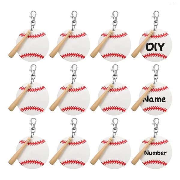 Schlüsselanhänger Baseball Acryl Schlüsselanhänger Rohling Kit 12 Lanks drehbarer Lanyard-Karabinerhaken mit Schlüsselringen Holzschläger weiß