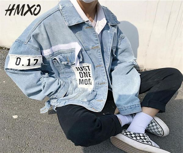 New Fashion Letter Mens Design sfilacciato Giacca di jeans Stile retrò Giacca di jeans Casual Street Wear Hip hop Men039s Clothes2972872