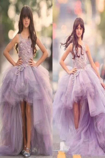 Beauty High Low Girl039s Pageant Kleider Abgestufter Tüllrock Ballkleid Applikation Spitze Kinder Kommunion Party Wear Blumenmädchen039126237432432