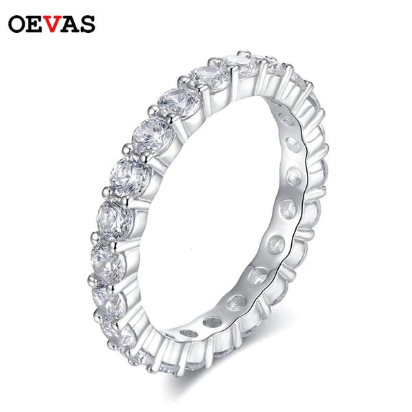 OEVAS 100% argento sterling 925 scintillante 1 fila 3mm anelli con diamanti ad alto tenore di carbonio per le donne gioielli di alta qualità per feste 240117
