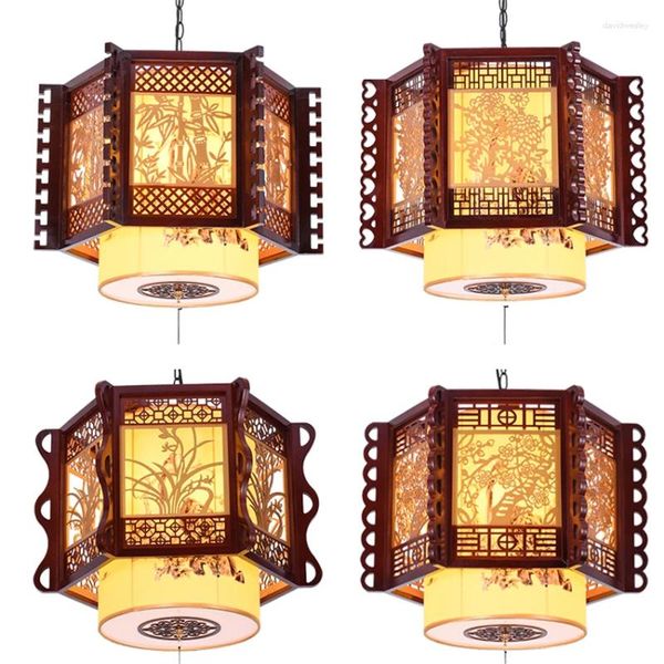 Подвесные светильники в китайском стиле, Ретро, абажуры из ПВХ, твердая древесина, антикварный ресторан El, столовая, светильники для гостиной