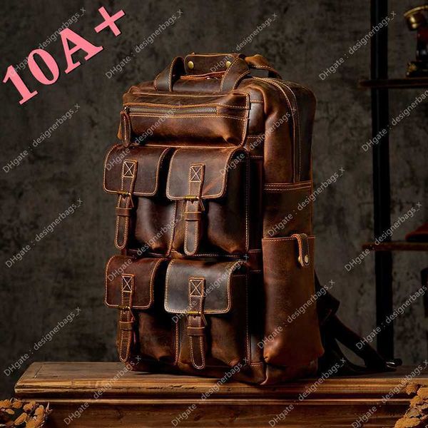 10A+ Hochwertige Reisetasche im britischen Stil, personalisierter Pferdeleder-Rucksack aus Rindsleder für Herren, große Kapazität, hohe echte Outdoor-Taschen