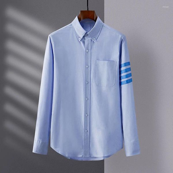 Camicie casual da uomo Camicia di alta qualità 4 barre strisce blu Abbigliamento Oxford Top donna moda coreana Harajuku formale