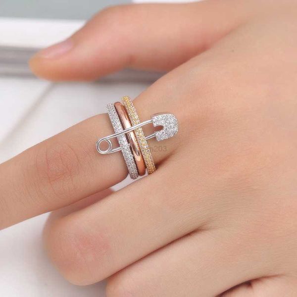 2024 europeu e americano criativo tri cor anel destacável designer anel feminino personalizado micro conjunto aaa zircão pino anel