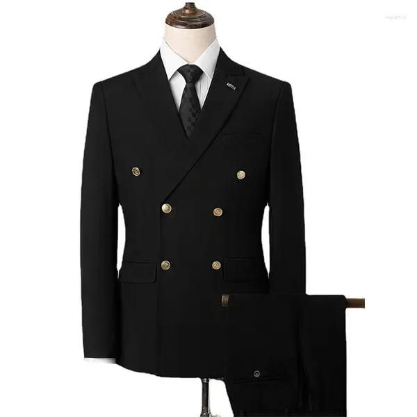 Ternos masculinos 2024 boutique (calças blazer) moda negócios cavalheiro casamento duplo breasted escritório hospedagem magro casual 2 peça conjunto