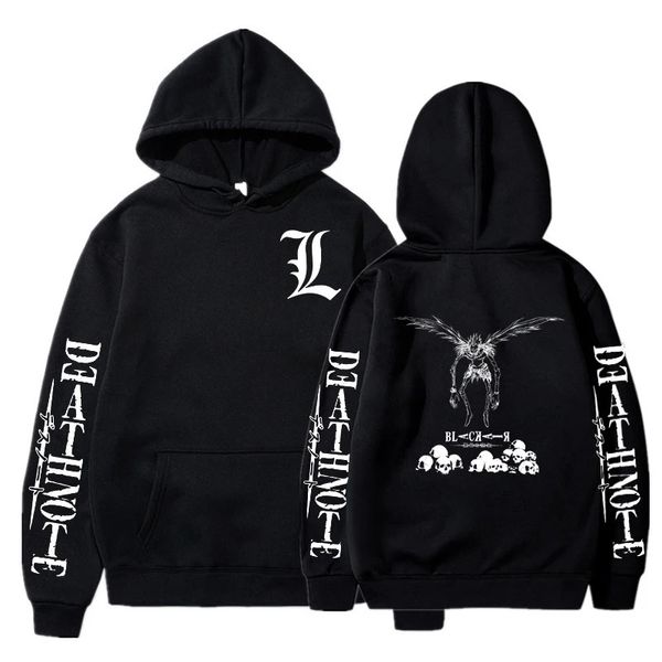 Erkekler Kadın Hoodies Ceket Hip Hop Ölüm Notu Baskı Hoodie Harajuku Gotik Kpop Kapşonlu Sweatshirt Siyah Kapşonlu Y2K Giysileri Üstler 240117