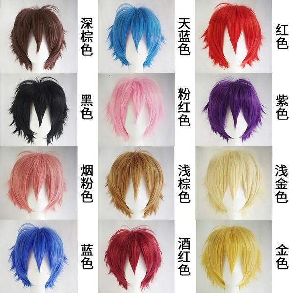 Versátil Wig Colorido Men's Cosplay Wigs Anime Wig Conjunto de cosplay para cima cabelos curtos 240118