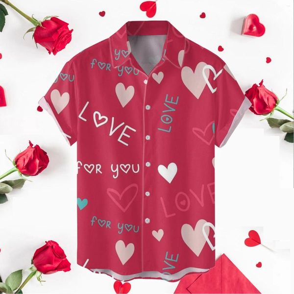 Camicie casual da uomo San Valentino stampate per feste e feste da uomo grandi e alte