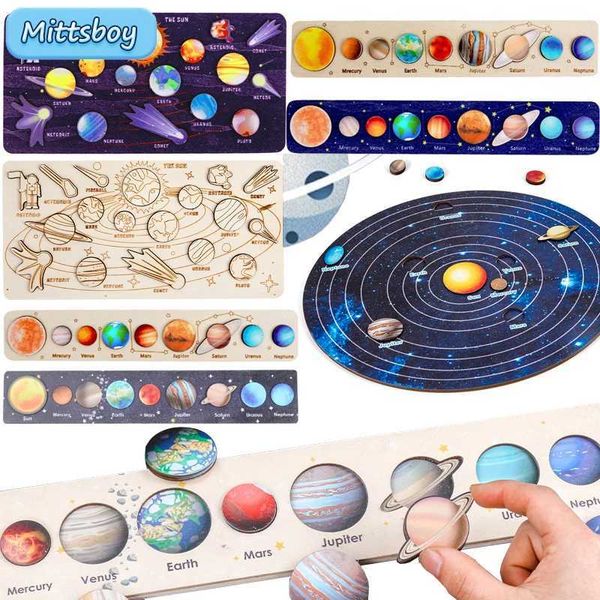 Yuva istifleme oyuncakları sıralama bebek ahşap montessori öğretim yardımları bilim bilişli yapboz bulmaca evren solar sistemi sekiz gezegen eşleşen eğitim oyuncak