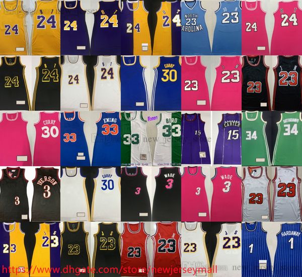 Abito classico retrò da donna Basket 3 Maglia Allen Iverson Gonna cucita retrò Vince Carter Larry Bird Patrick Ewing Penny Hardaway Dwyane Wade Stephen Curry