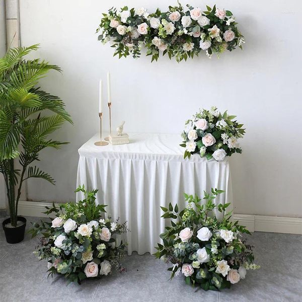 Flores decorativas mori flor bola arranjo de casamento artificial branco rosa linha mesa fixado na parede série personalização