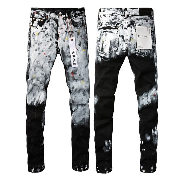 Designer americano homens pintados contraste cor jeans de alta qualidade indústria pesada magro ajuste jeans motocicleta calça alta rua