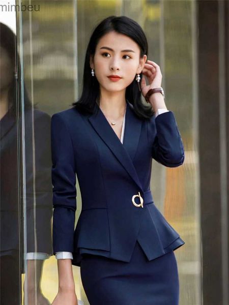 Ternos femininos blazers outono escritório senhora superior blazers sólido mangas compridas casaco cardigan botão casual terno azul marinho drapeado magro feminino vinho vermelhol240118