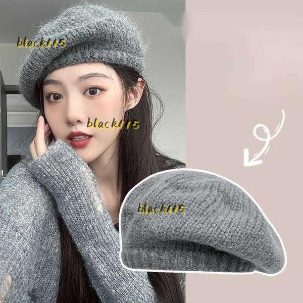 Gorro/bonés de caveira mohair boina de malha feminino chapéu de pintor de pelúcia versátil em ins cabeça grande pequena linha de lã chapéu designer gorro gorro frio jardim chapéu quente presente