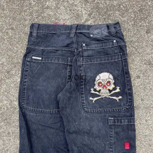 Jeans da uomo Jeans gotici americani Punk con teschio con stampa di lettere a vita alta Jeans da uomo Y2K Street Hip Hop Harajuku Pantaloni larghi multitasche Menyolq