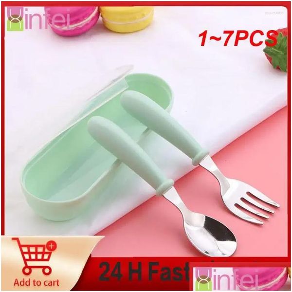 Geschirr Sets 1-7 stücke Edelstahl Baby Utensilien Set Kinder Kleinkind Säugling Lernen, Essen Training Fütterung Löffel Gabel drop Lieferung Dhayw